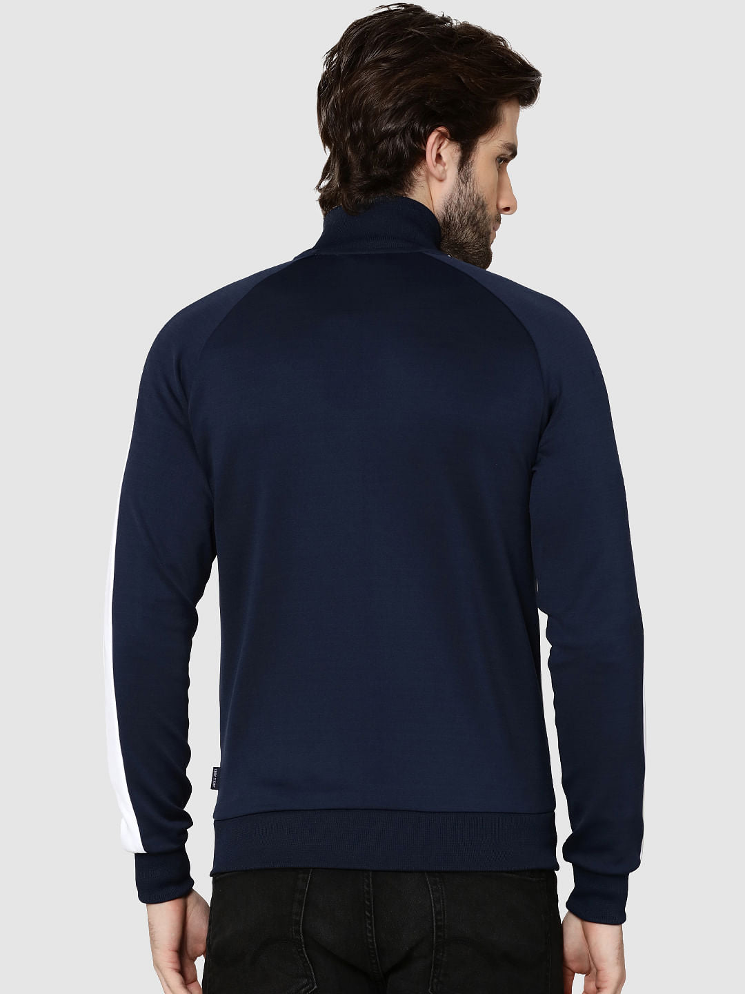 Dark Blue Striped Raglan Sleeves Sweatshirt