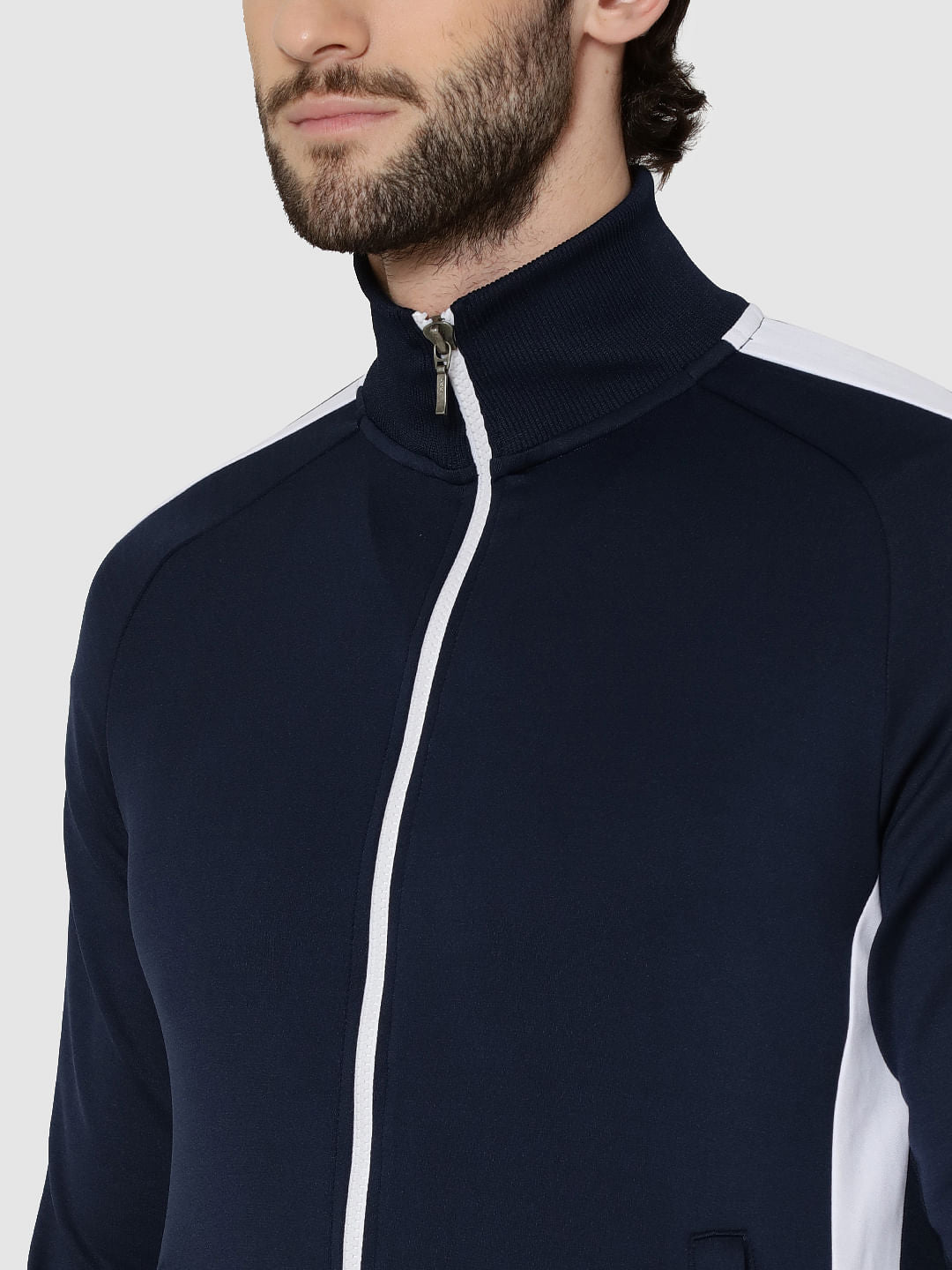 Dark Blue Striped Raglan Sleeves Sweatshirt