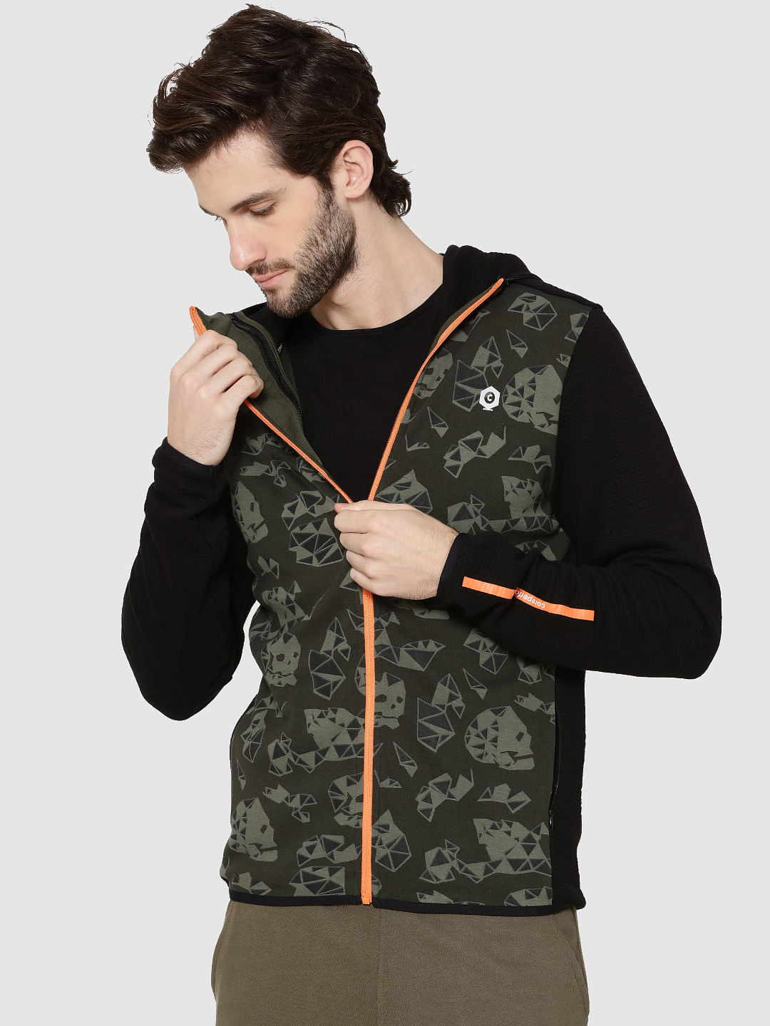 Green Skull Print Hooded Sweatshirt
