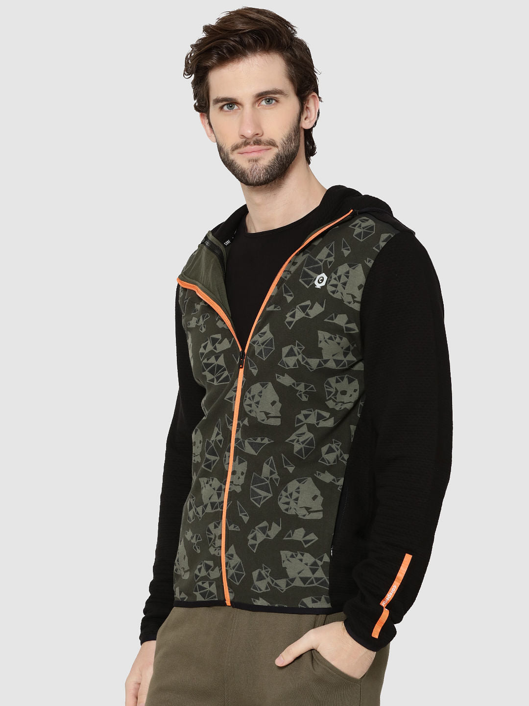 Green Skull Print Hooded Sweatshirt - S