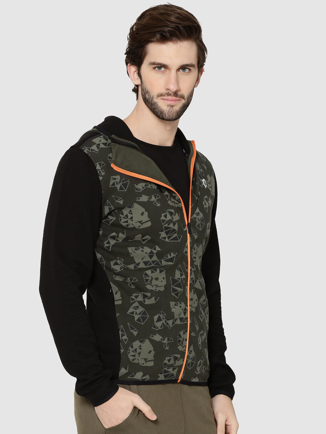 Green Skull Print Hooded Sweatshirt