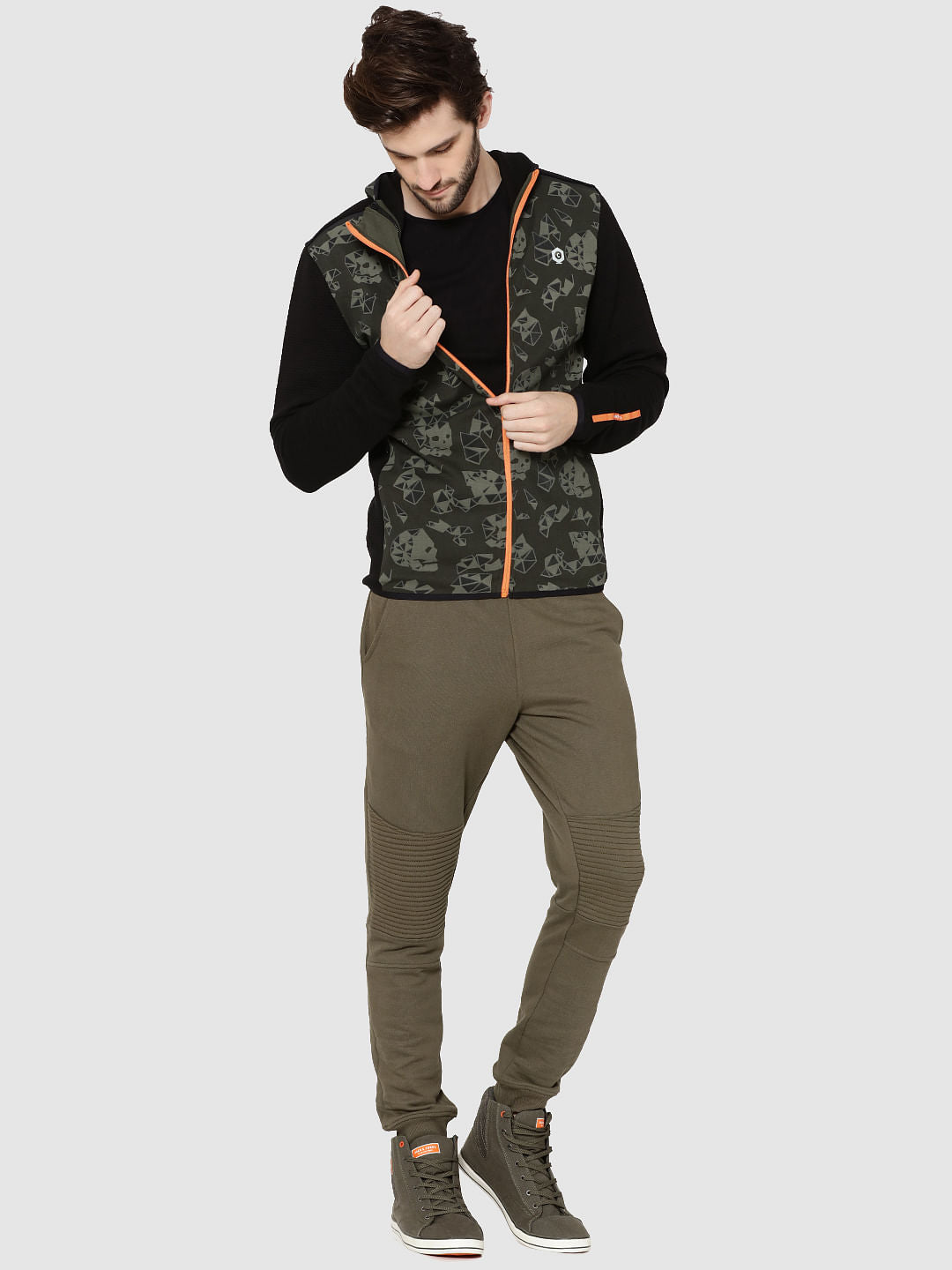 Green Skull Print Hooded Sweatshirt