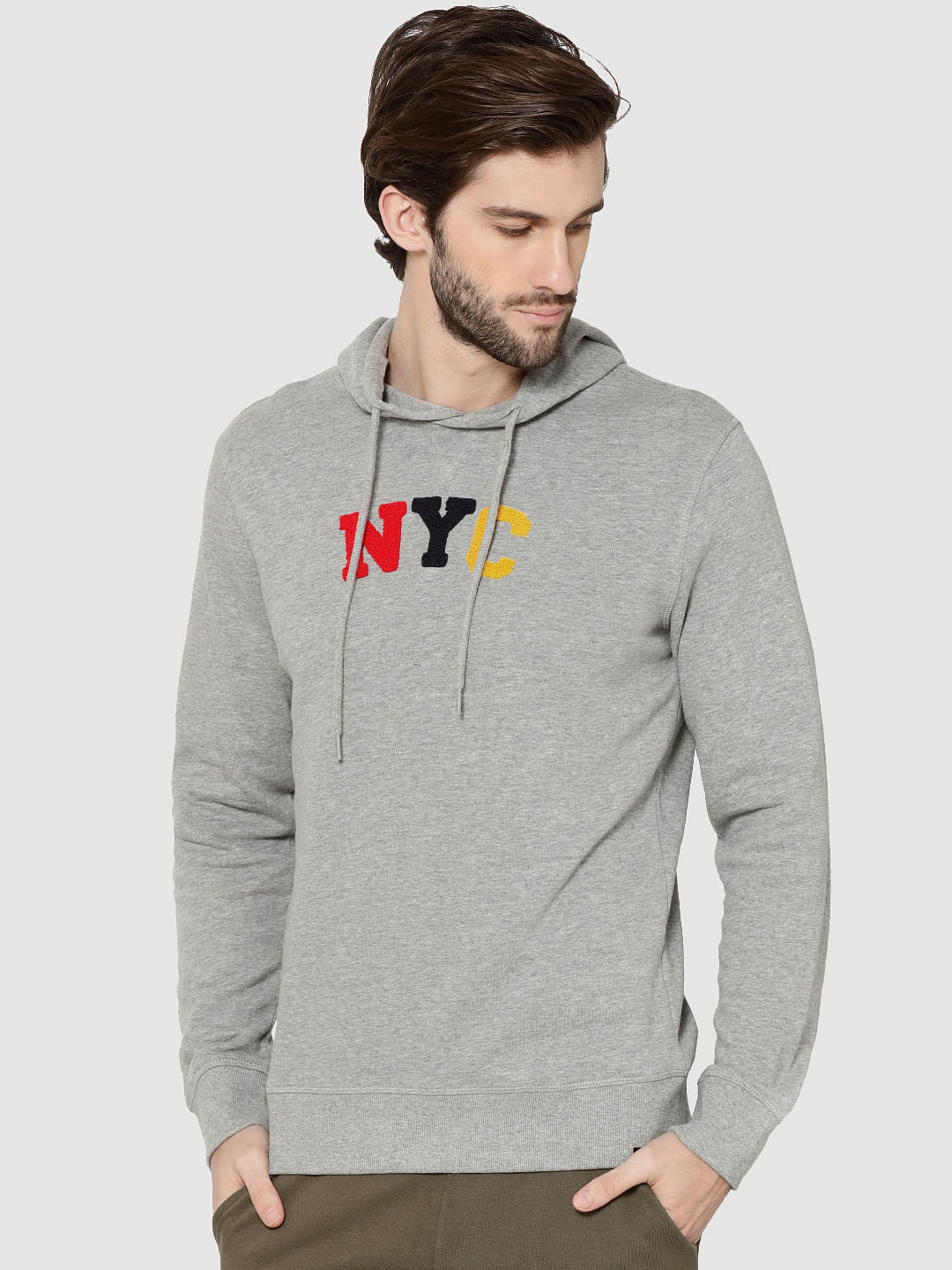Grey Nyc Print Hooded Sweatshirt - S