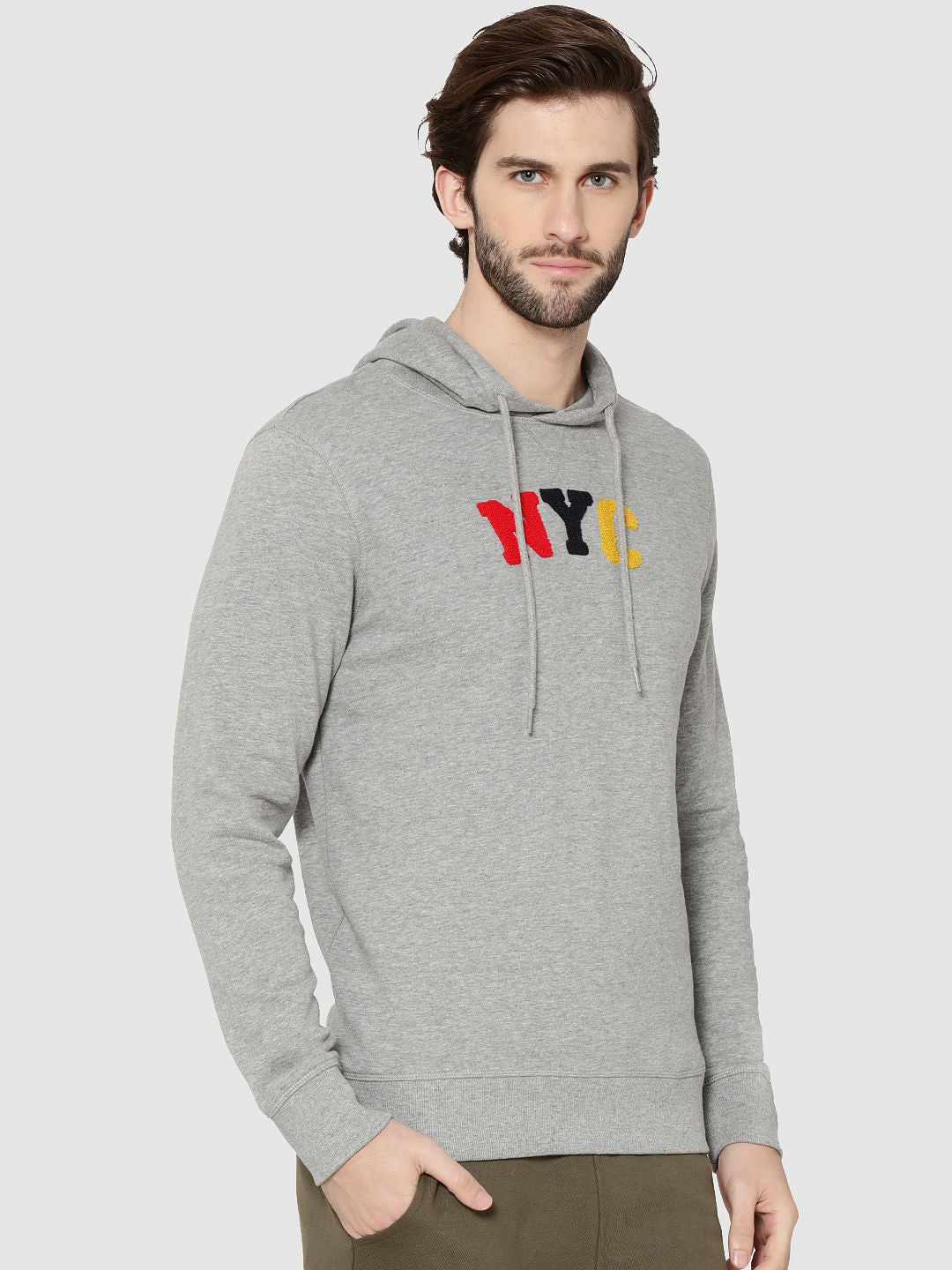 Grey Nyc Print Hooded Sweatshirt