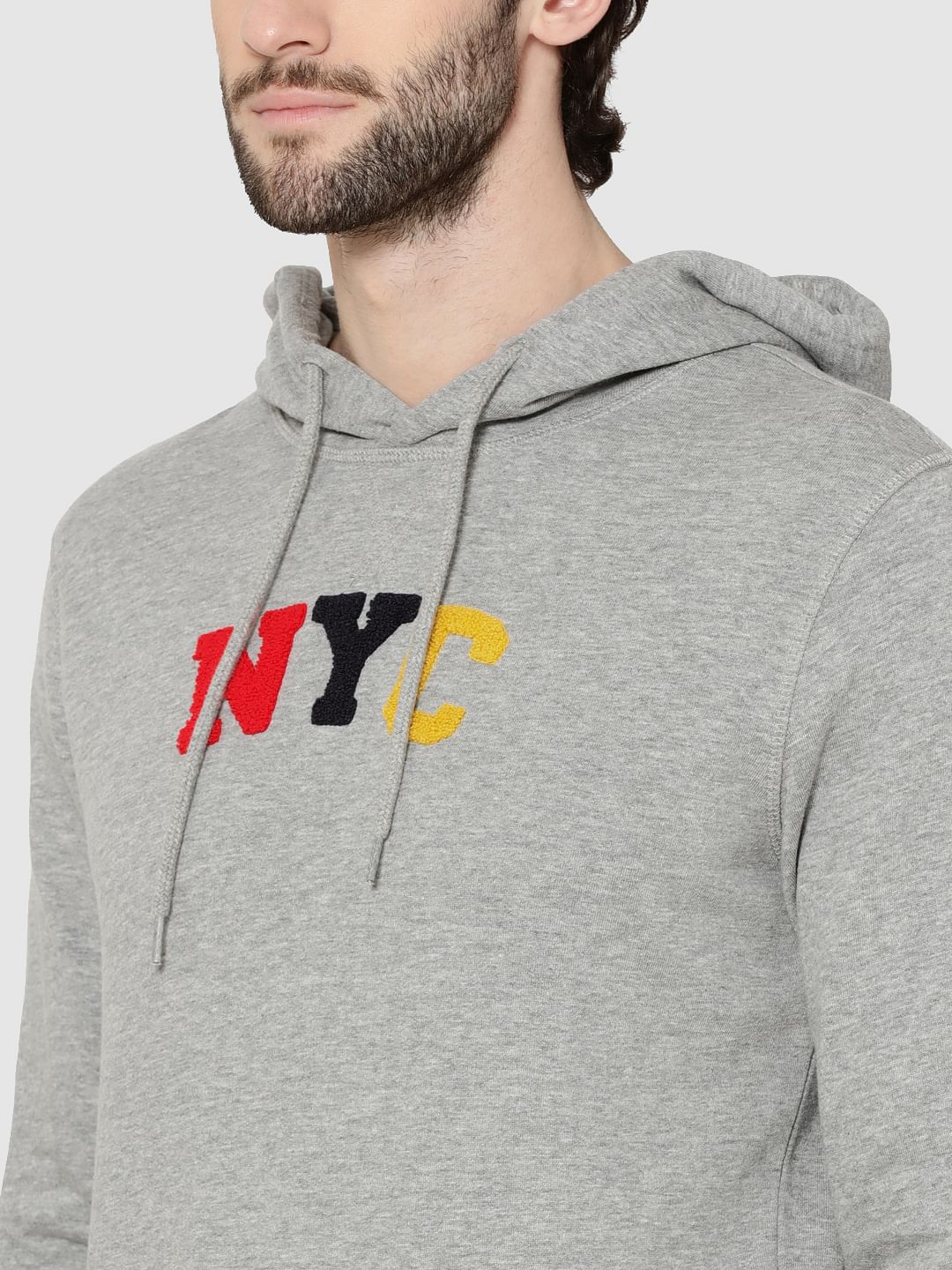 Grey Nyc Print Hooded Sweatshirt