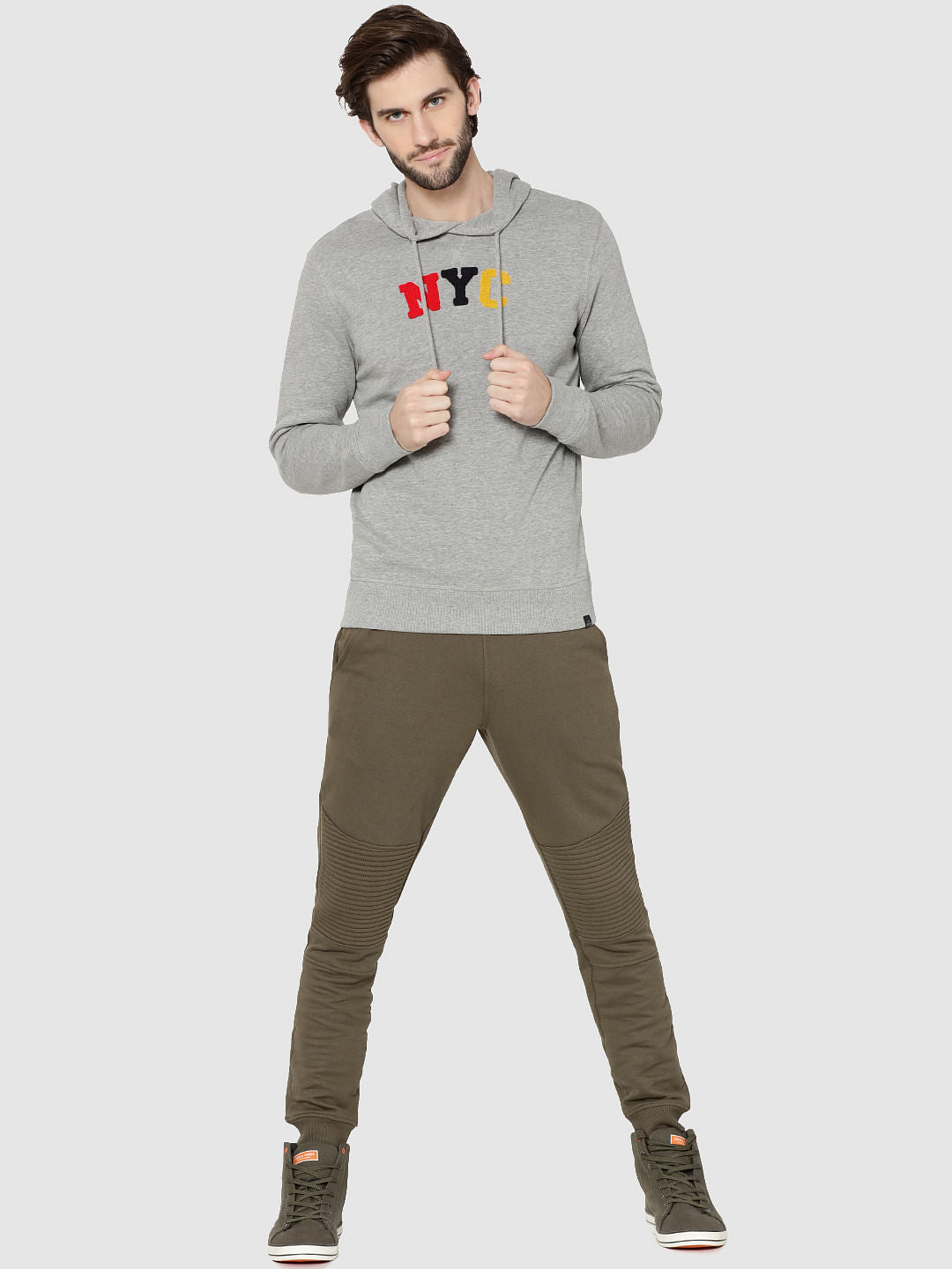 Grey Nyc Print Hooded Sweatshirt