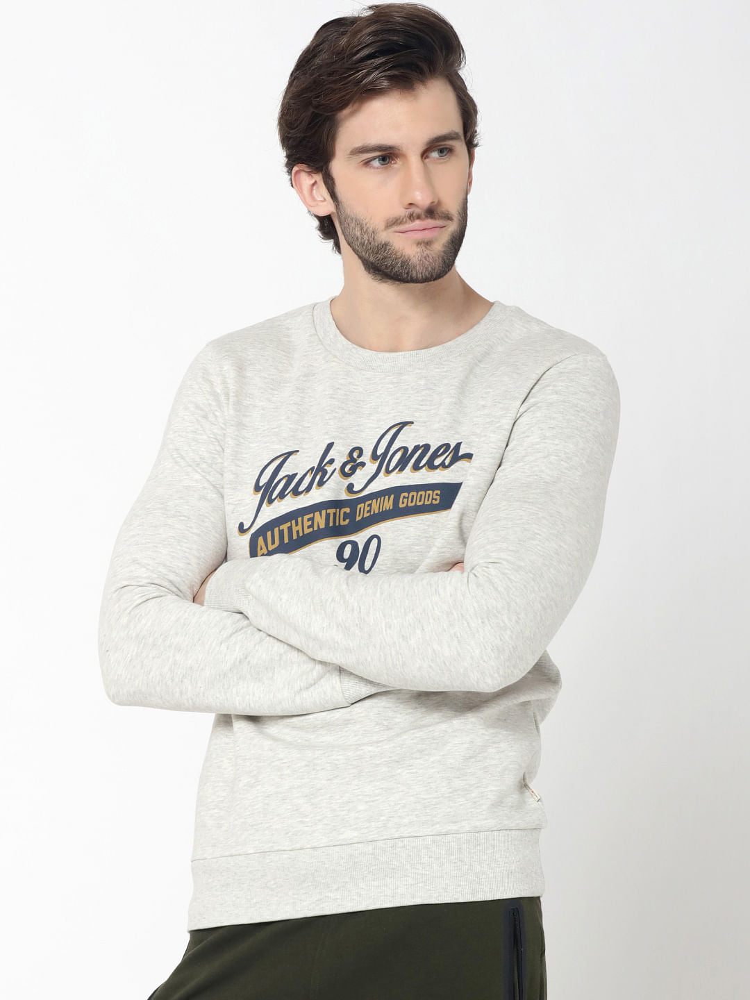 White Logo Print Slim Fit Sweatshirt - S