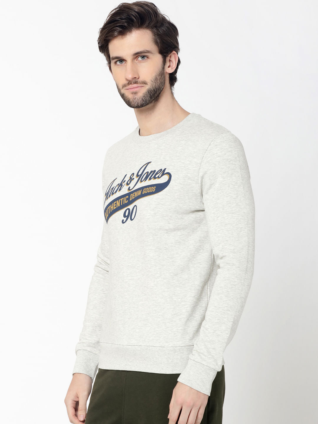White Logo Print Slim Fit Sweatshirt