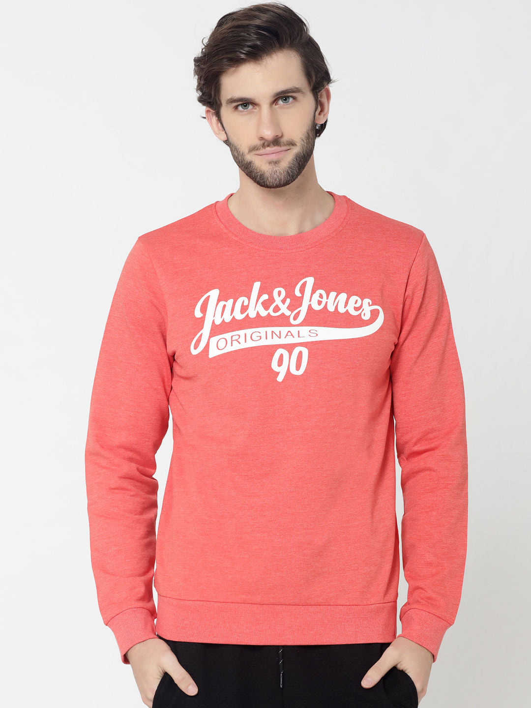 Peach Logo Print Slim Fit Sweatshirt - S