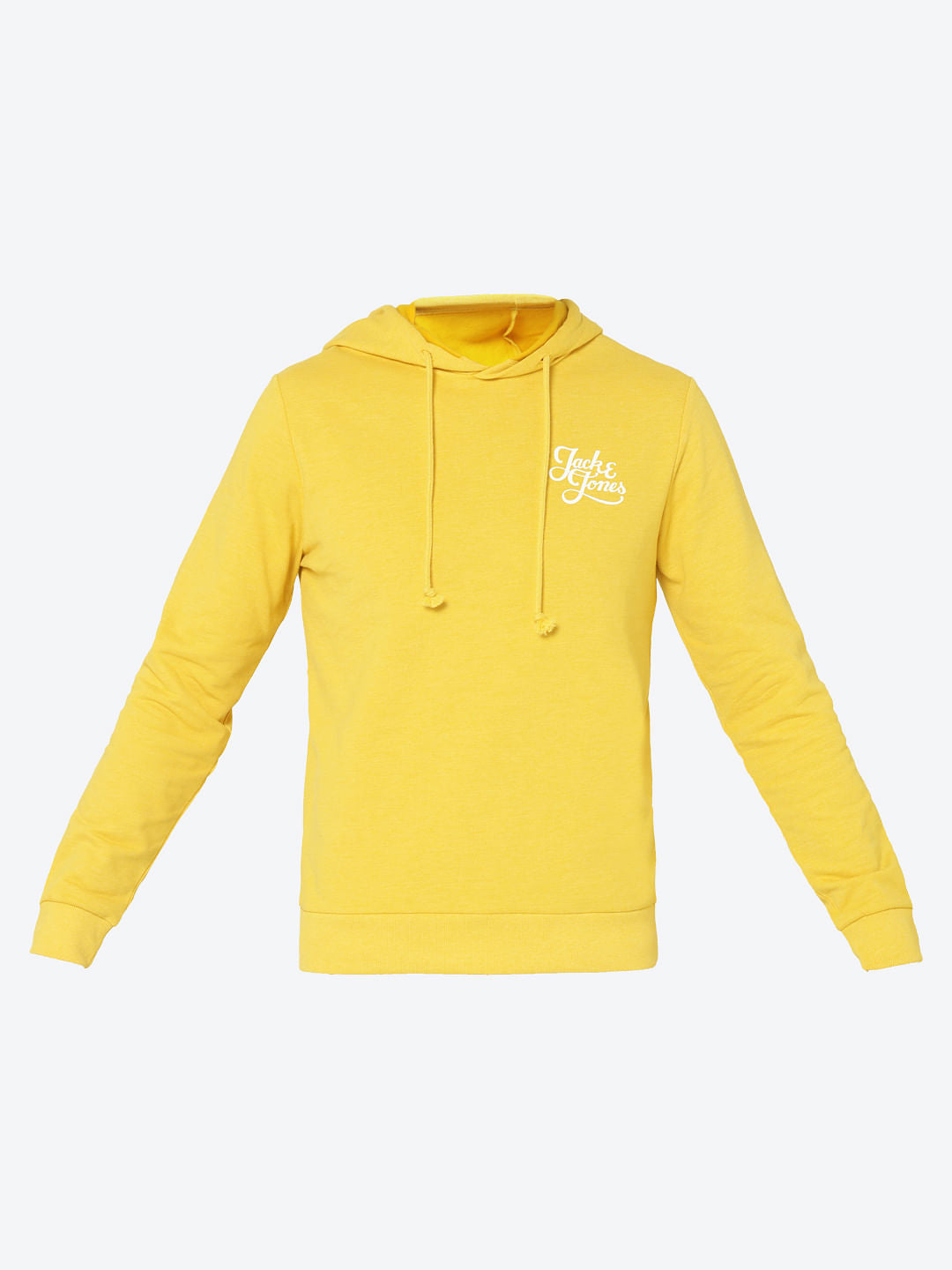 Yellow Logo Print Slim Fit Hooded Sweatshirt
