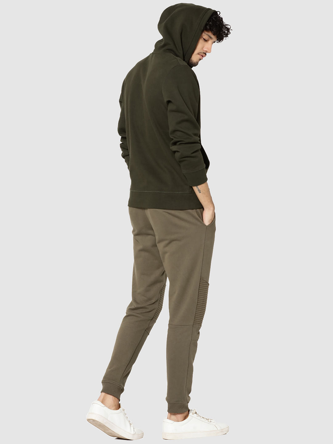 Olive Green Logo Print Hooded Sweatshirt