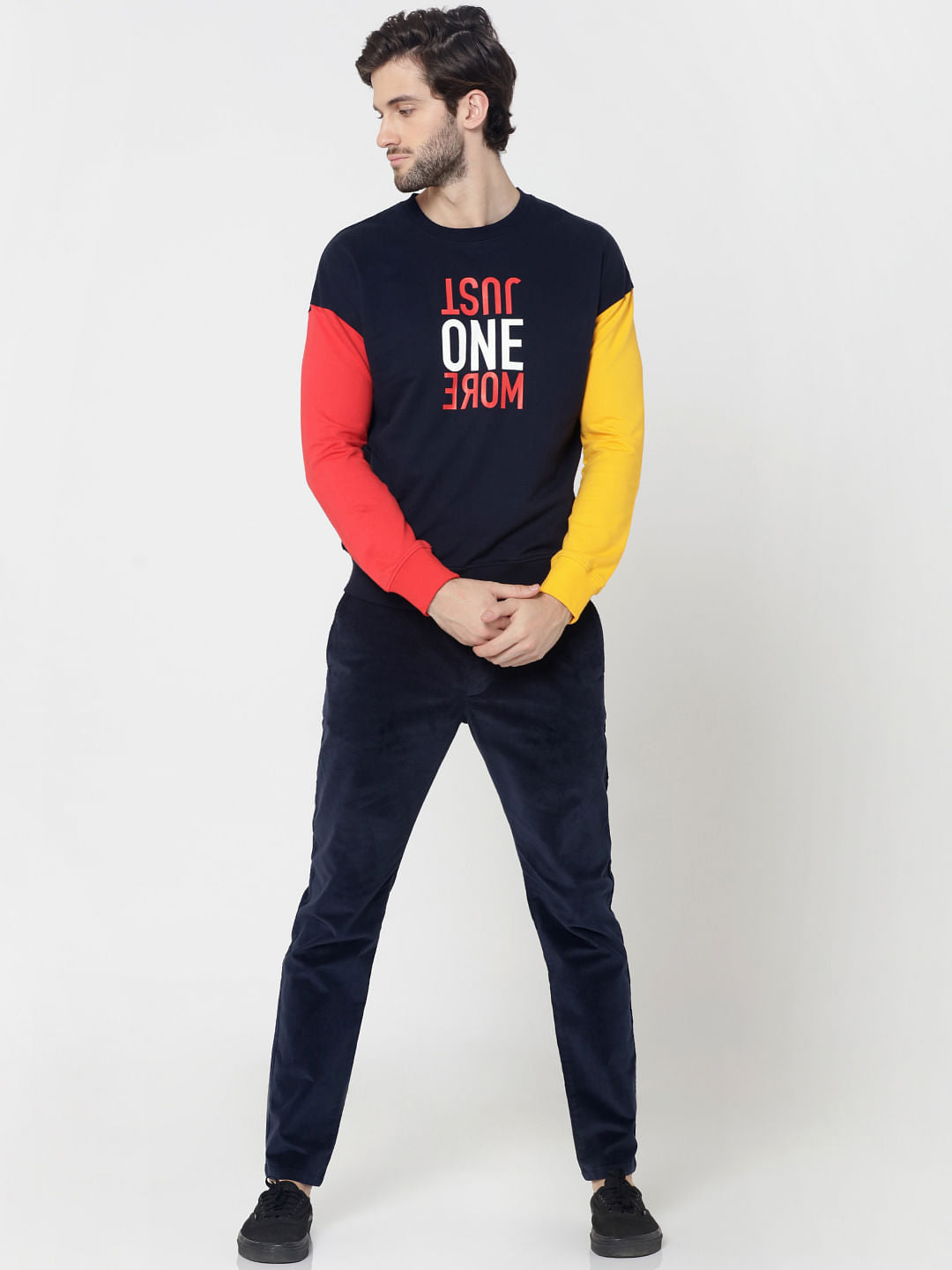 Dark Blue Colourblocked Slim Fit Sweatshirt