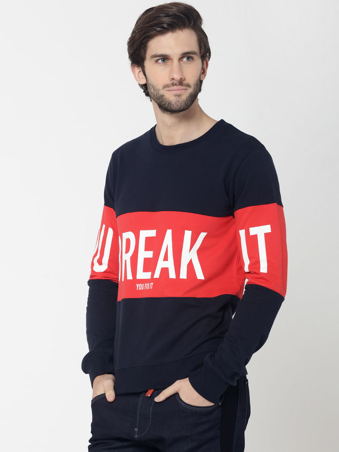 Dark Blue Colourblocked Sweatshirt