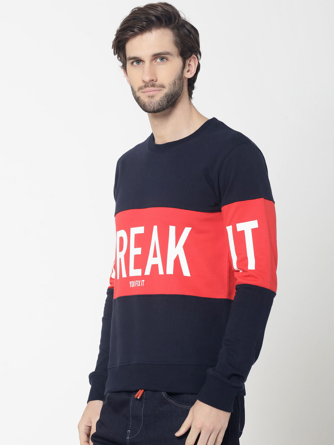 Dark Blue Colourblocked Sweatshirt - S