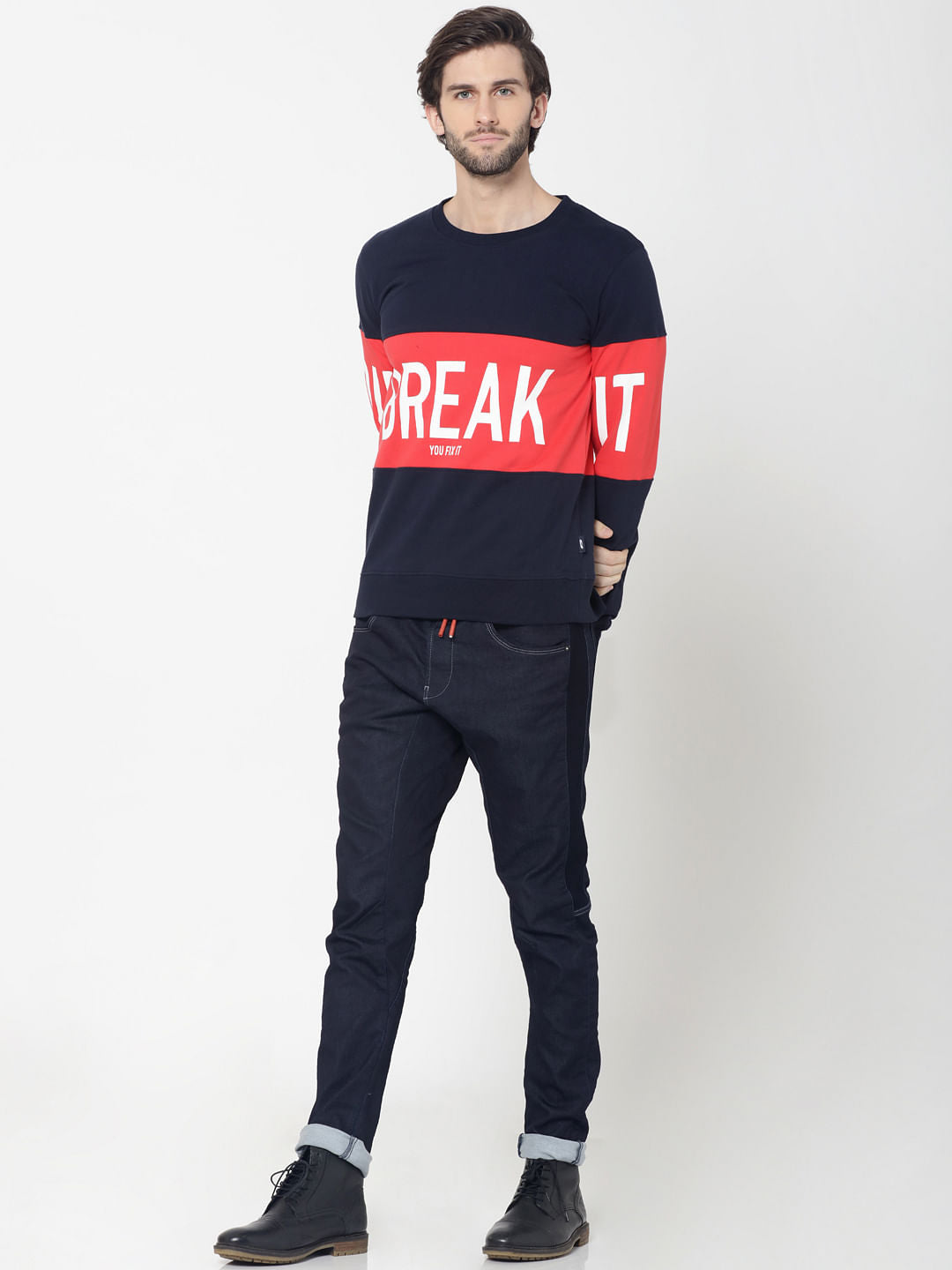 Dark Blue Colourblocked Sweatshirt