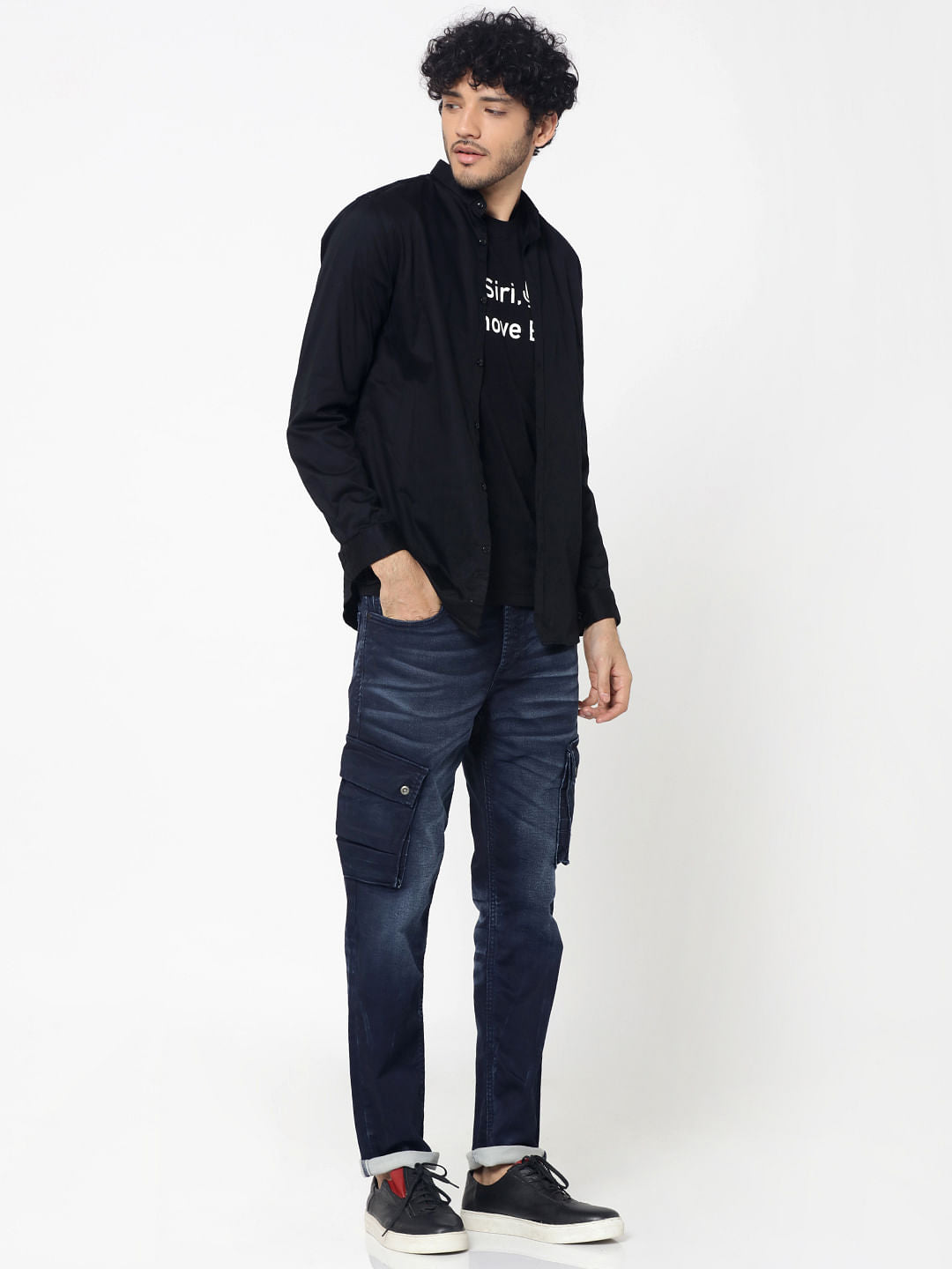 Dark Blue Cargo Style Tim Anti Fit Jeans - 28/32