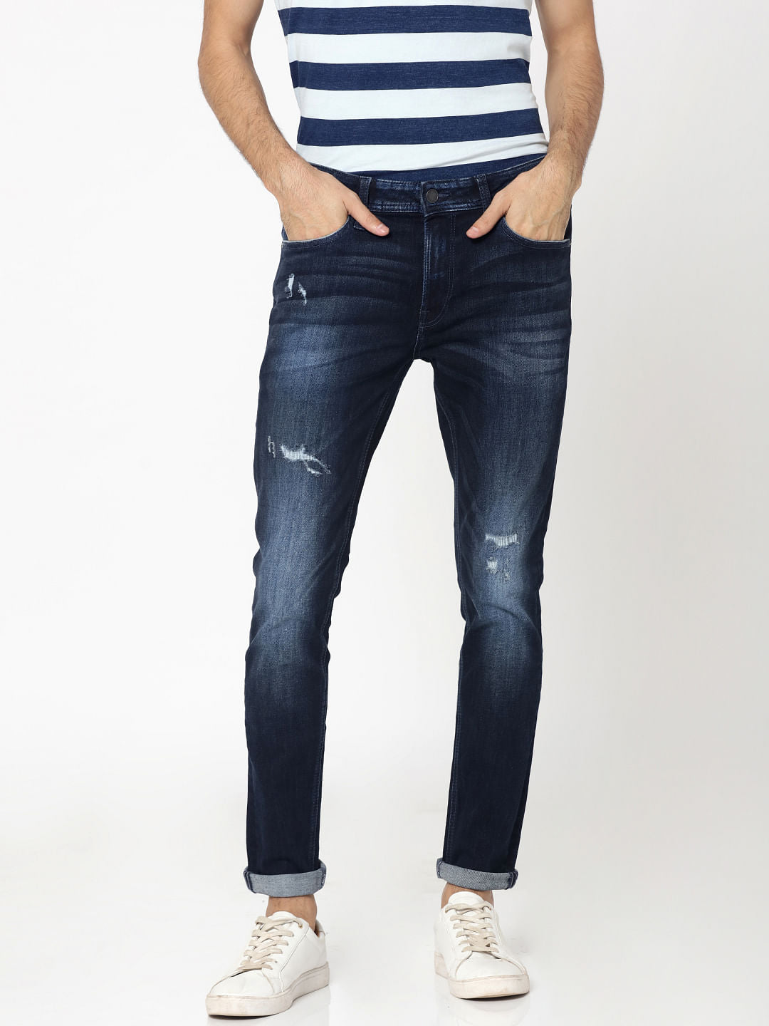 Dark Blue Ripped Liam Skinny Fit Jeans