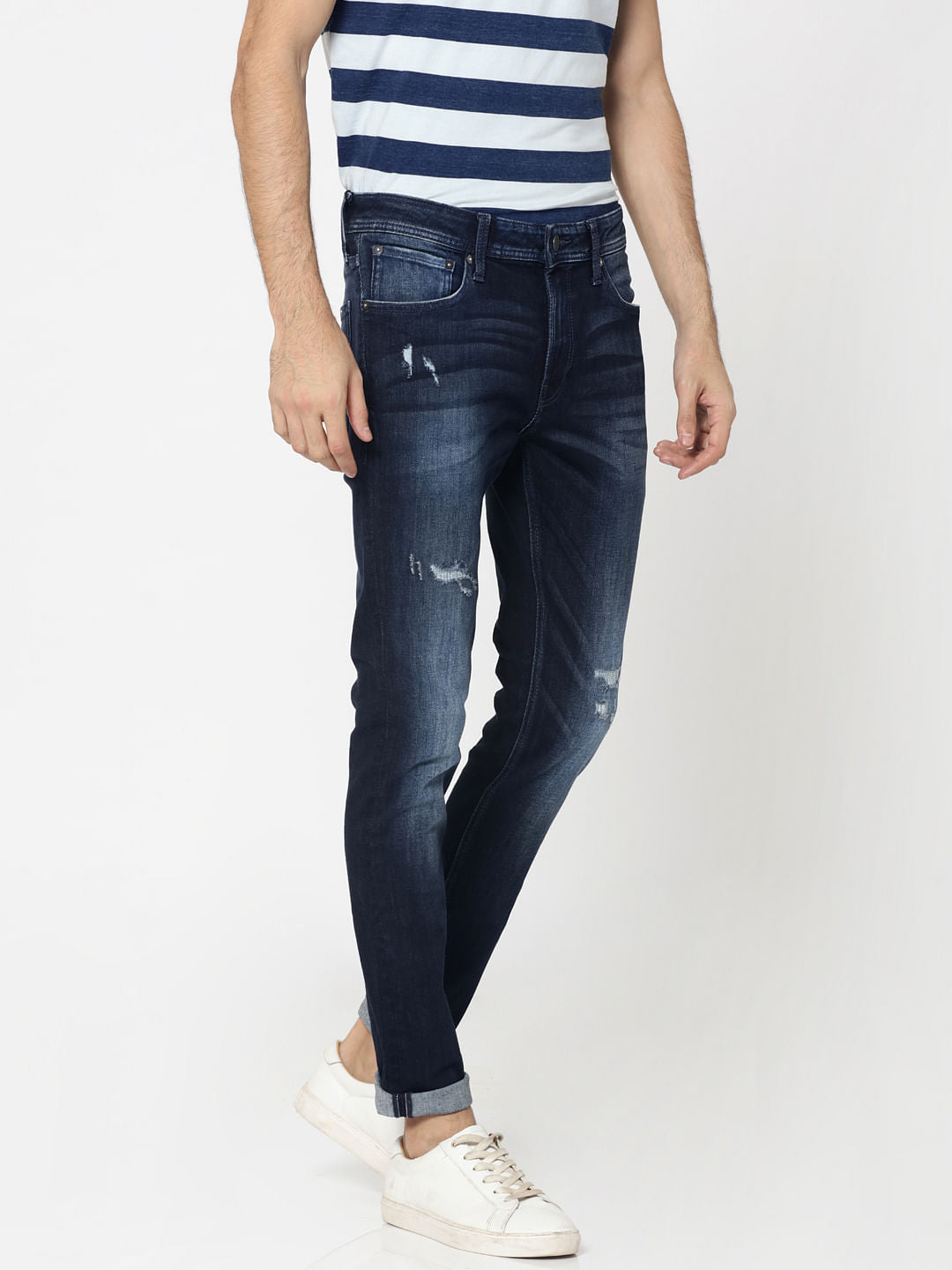 Dark Blue Ripped Liam Skinny Fit Jeans
