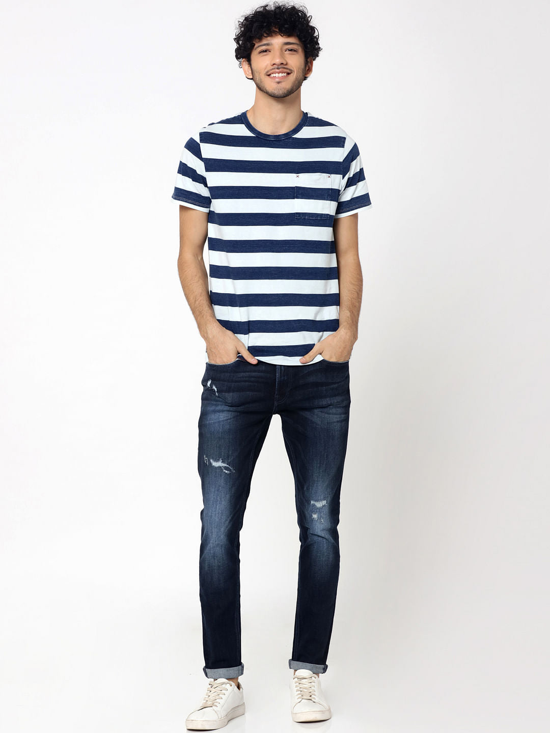 Dark Blue Ripped Liam Skinny Fit Jeans