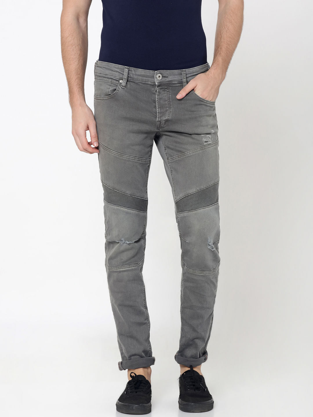 Grey Ripped Glenn Slim Fit Jeans