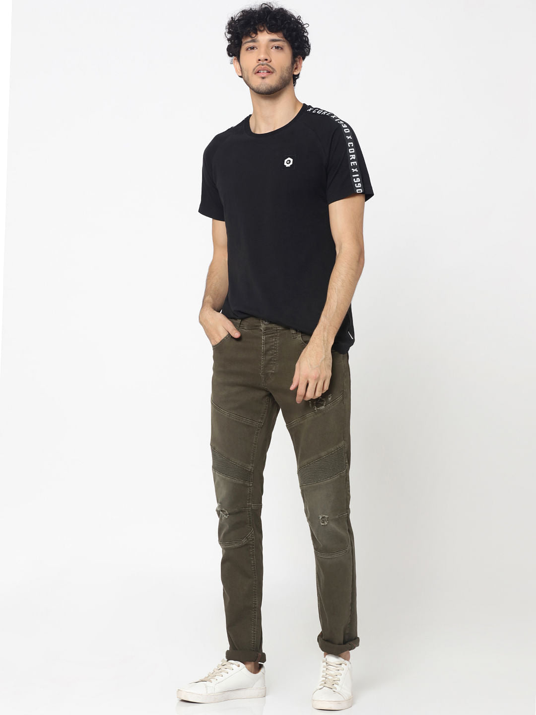 Olive Green Ripped Glenn Slim Fit Jeans - 28/32