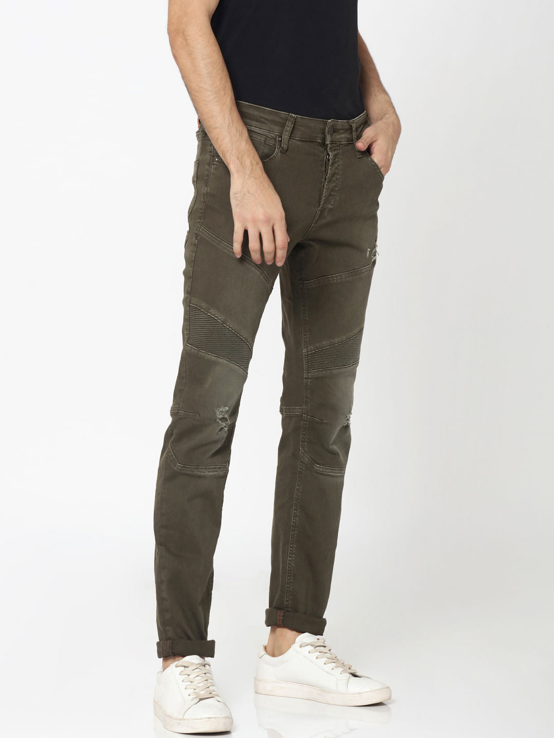 Olive Green Ripped Glenn Slim Fit Jeans