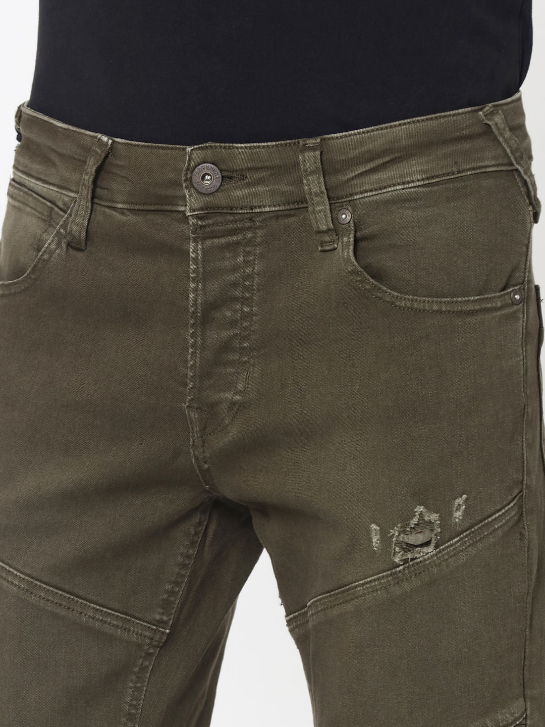 Olive Green Ripped Glenn Slim Fit Jeans
