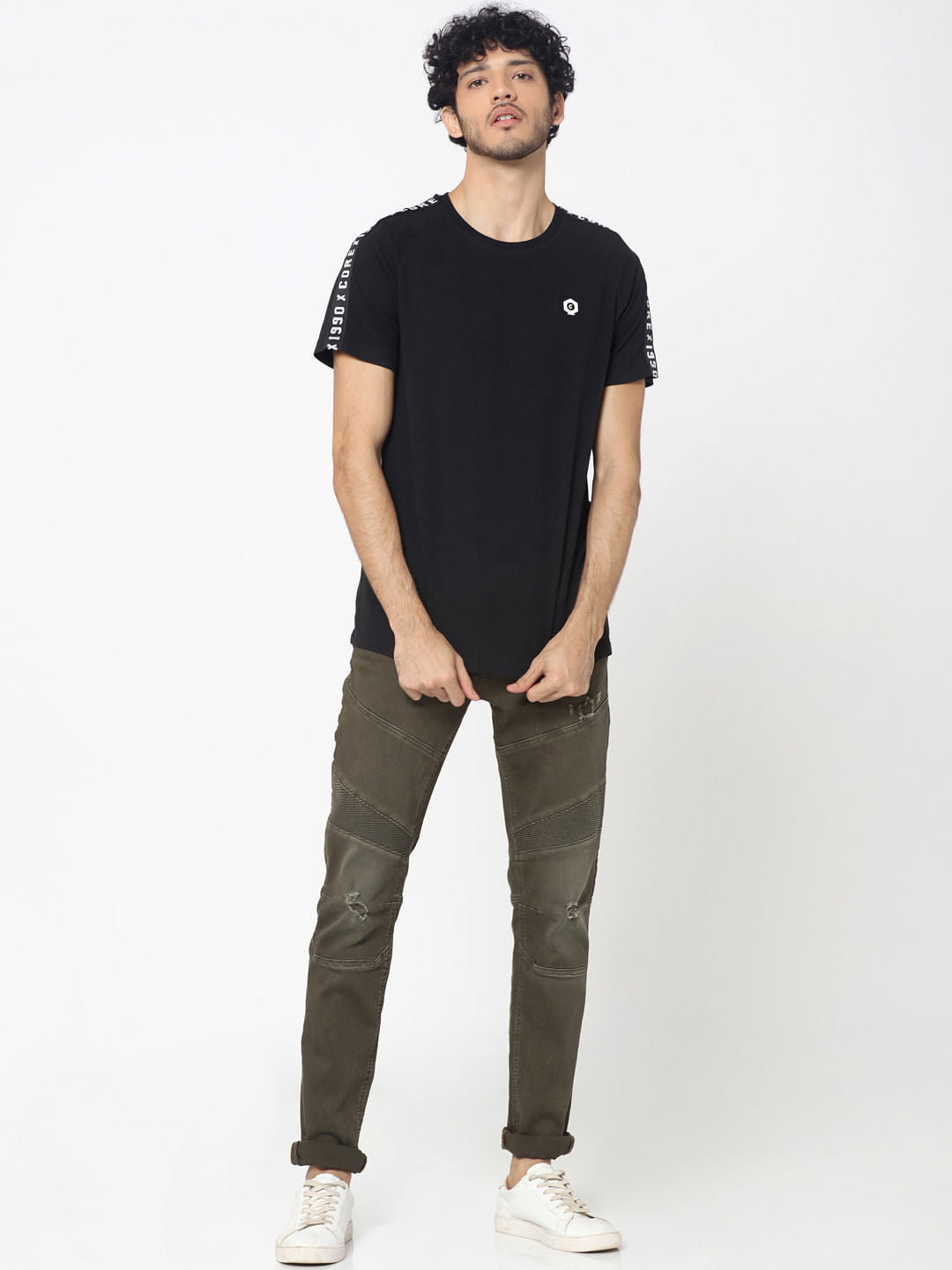 Olive Green Ripped Glenn Slim Fit Jeans