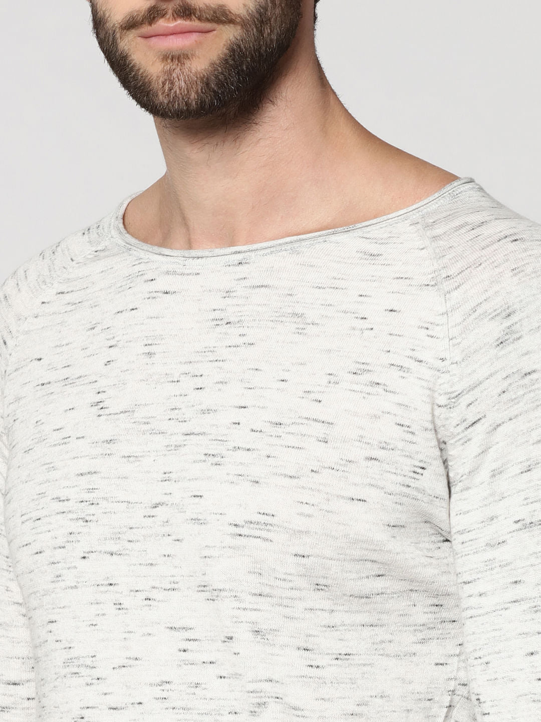 White Textured Round Neck Sweatshirt