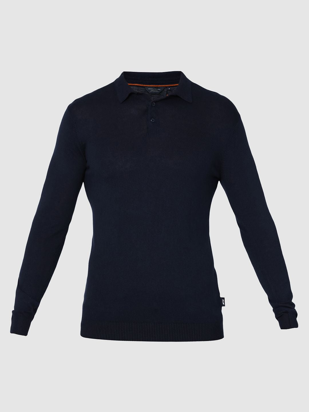 Dark Blue Full Sleeves Knit Polo T-Shirt