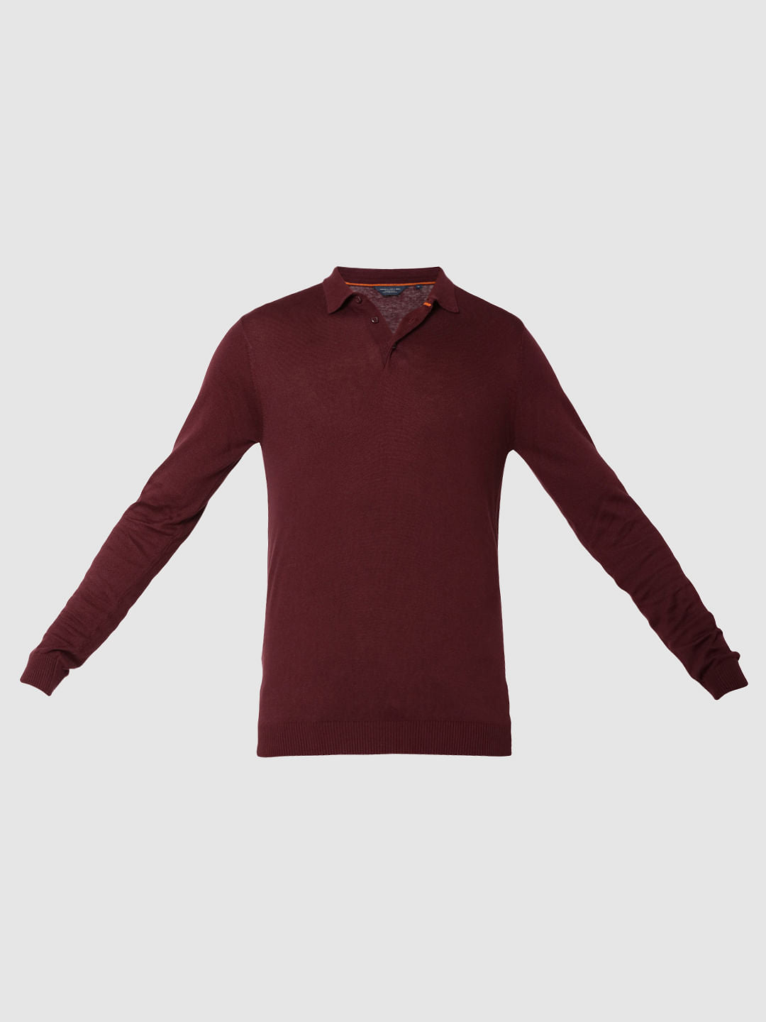 Maroon Full Sleeves Knit Polo T-Shirt