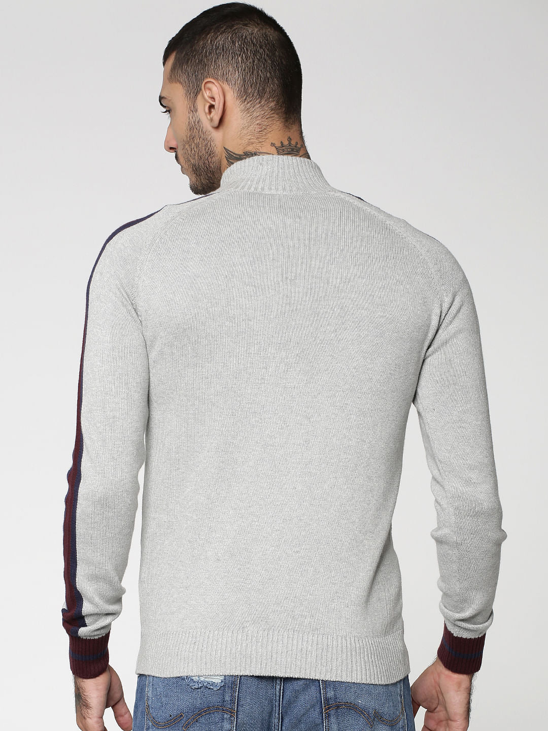 Grey Colourblocked Zip Up Cardigan