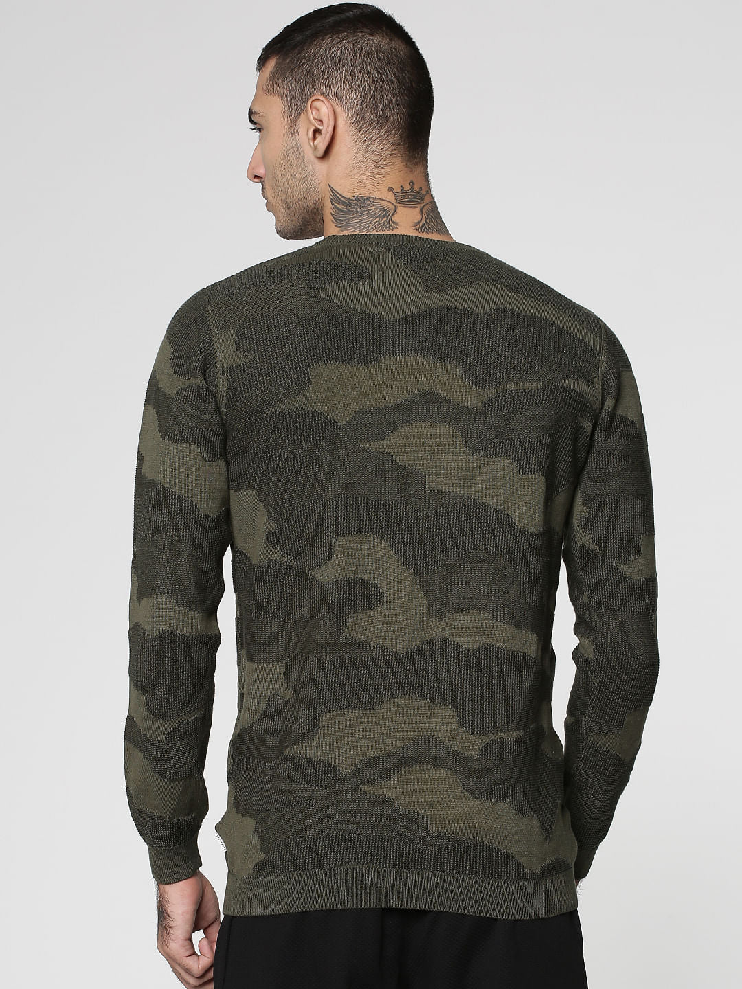 Green Camo Jacquard Slim Fit Sweatshirt