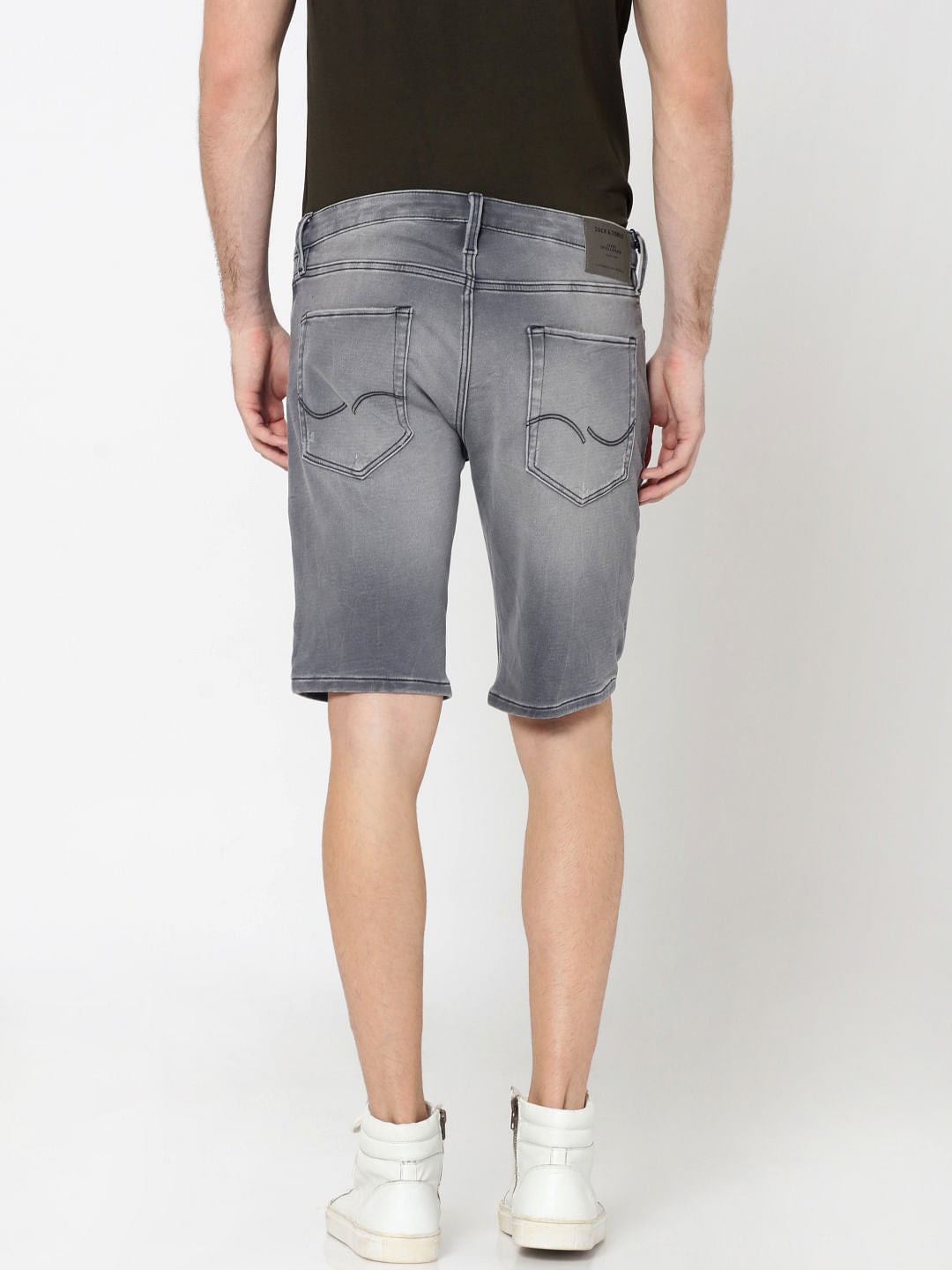 Grey Distressed Denim Shorts