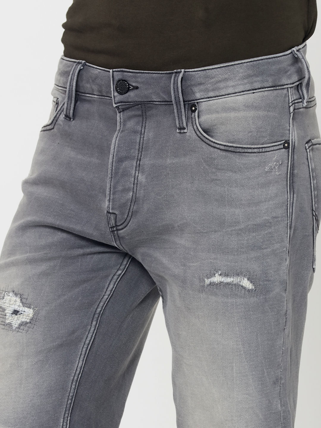 Grey Distressed Denim Shorts