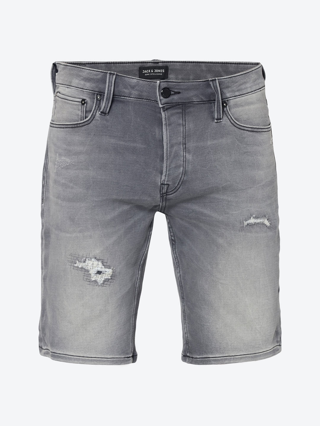 Grey Distressed Denim Shorts