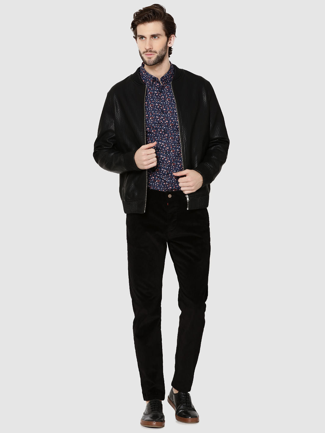 Dark Blue All Over Floral Print Full Sleeves Shirt