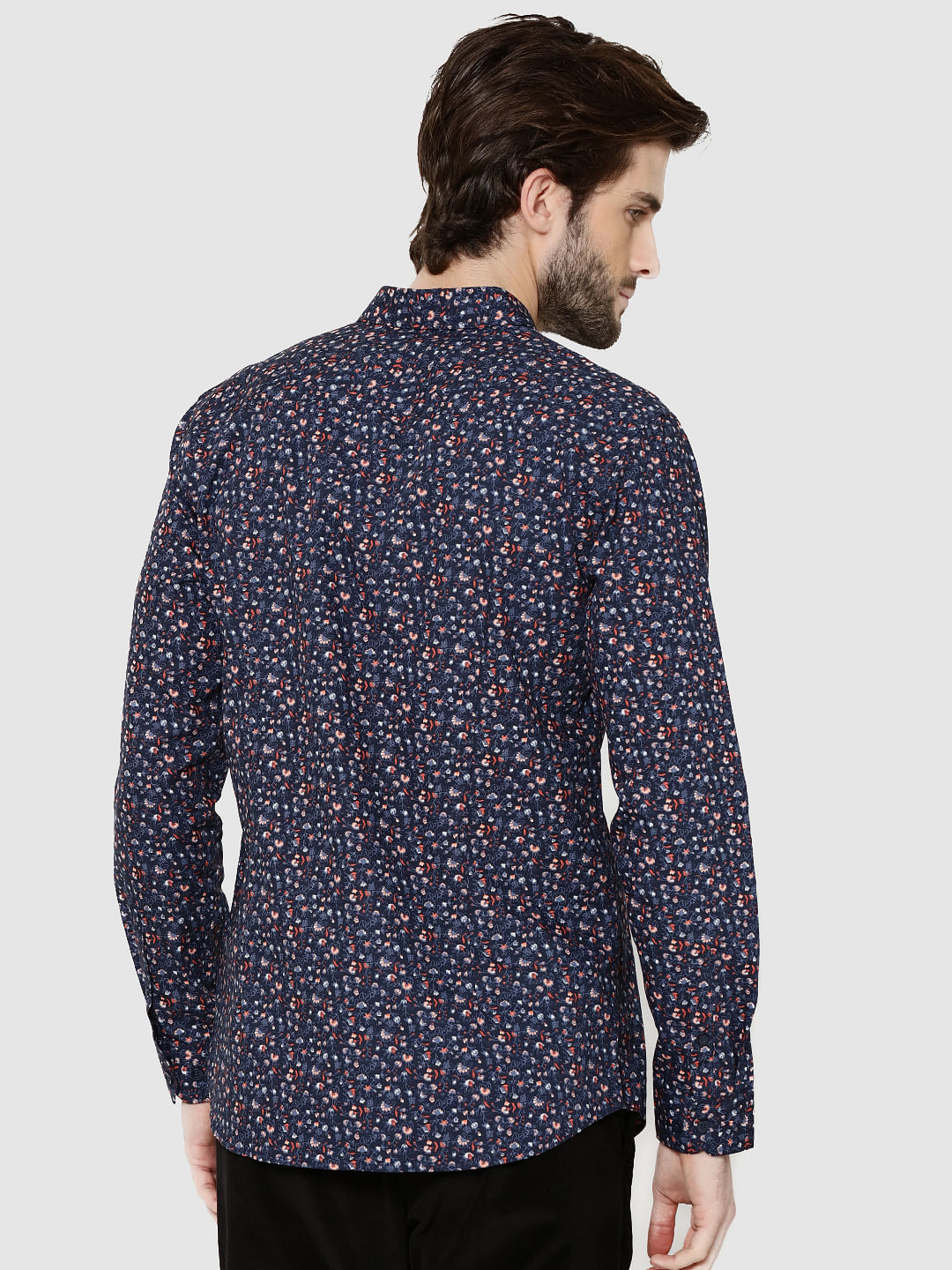 Dark Blue All Over Floral Print Full Sleeves Shirt