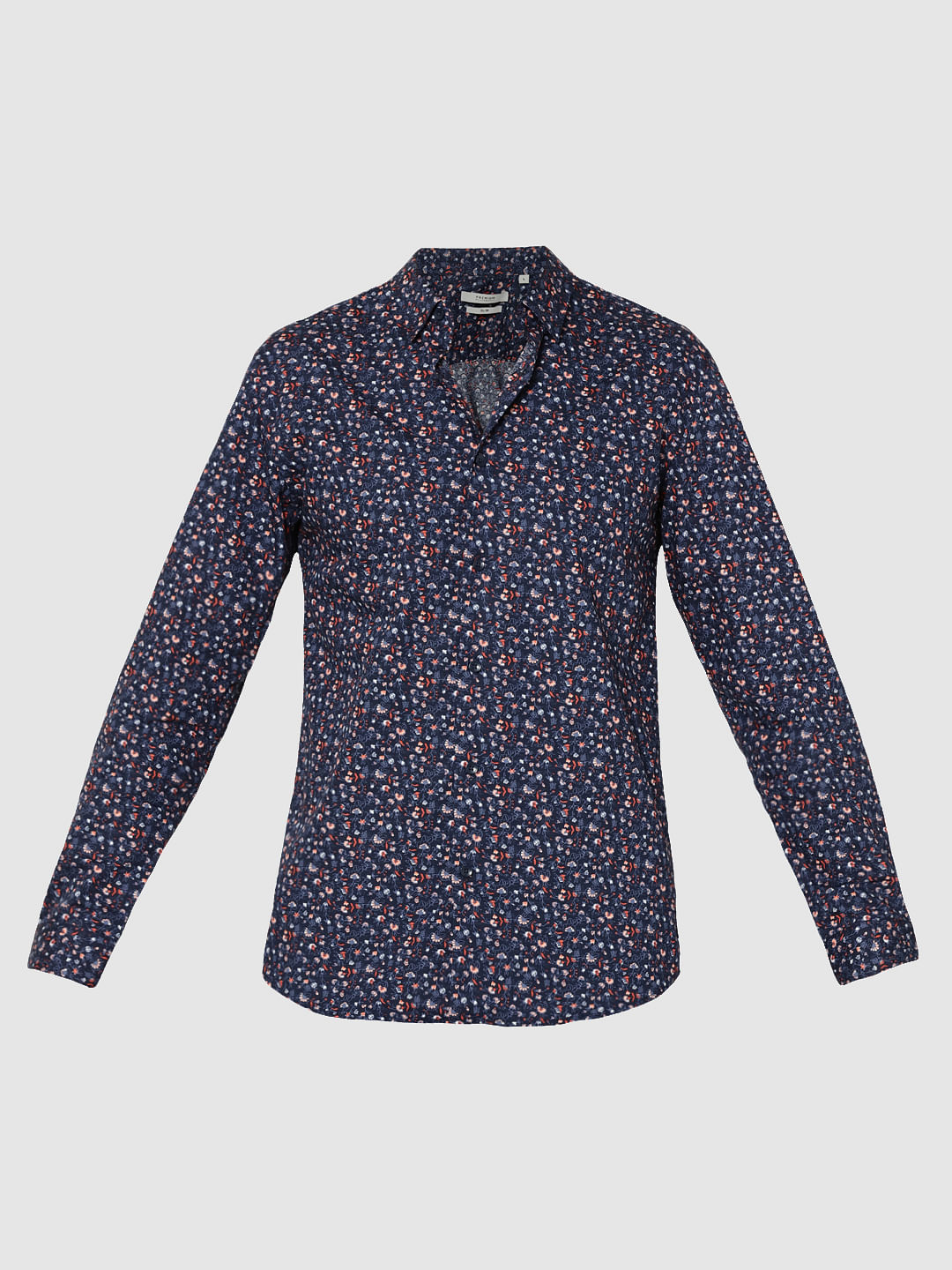 Dark Blue All Over Floral Print Full Sleeves Shirt