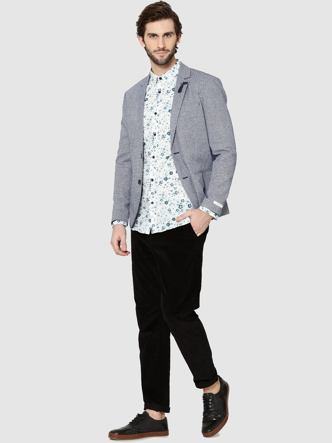 White Floral Print Full Sleeves Shirt