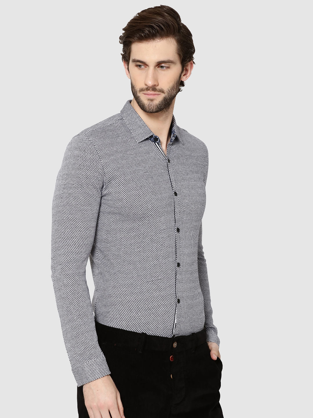 White Dobby Weave Full Sleeves Slim Fit Shirt