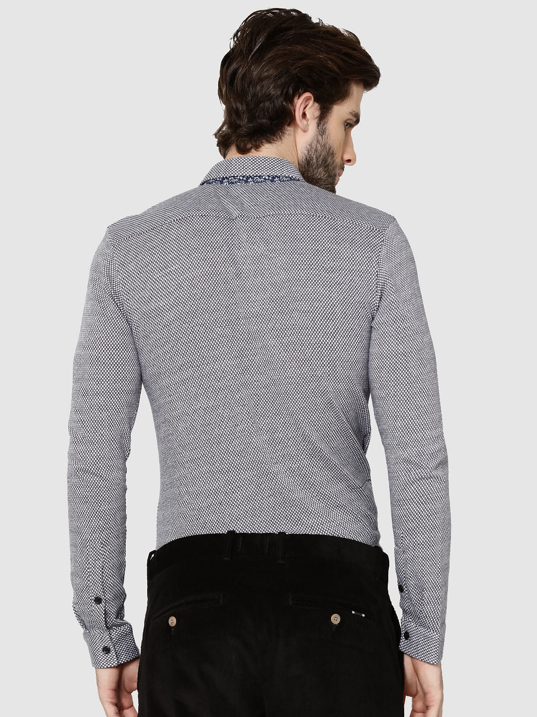 White Dobby Weave Full Sleeves Slim Fit Shirt