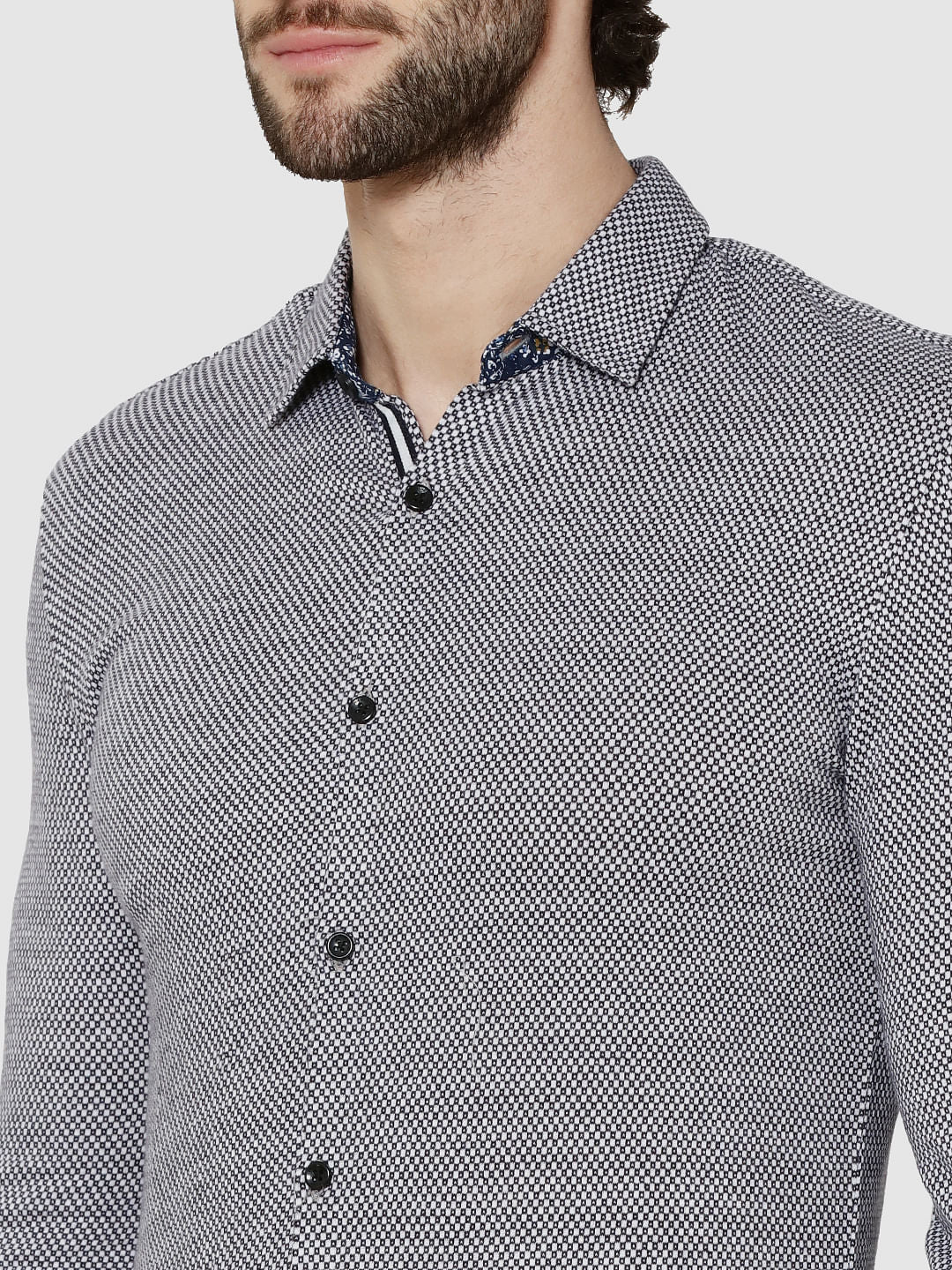 White Dobby Weave Full Sleeves Slim Fit Shirt