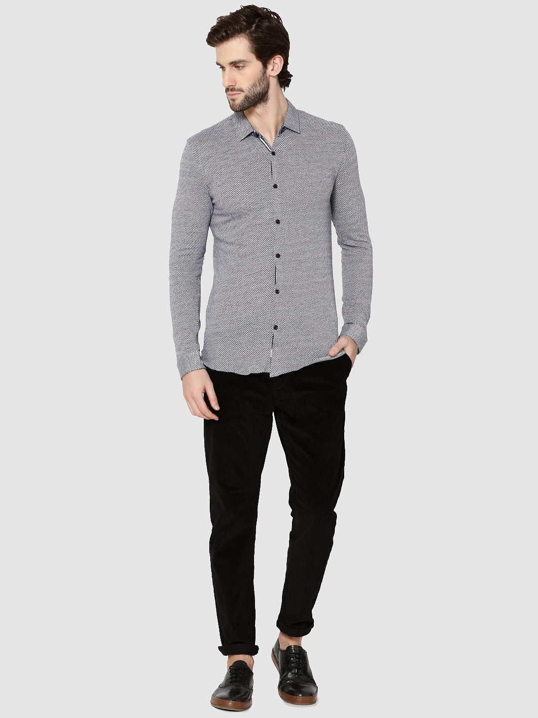White Dobby Weave Full Sleeves Slim Fit Shirt