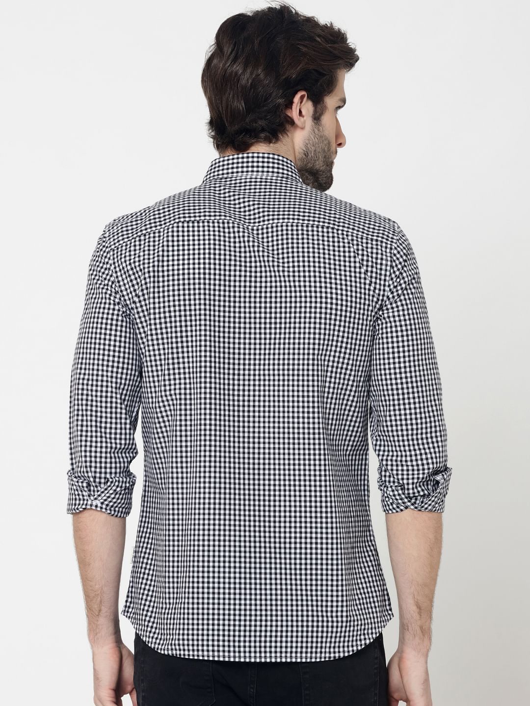 White & Black Full Sleeves Gingham Check Shirt