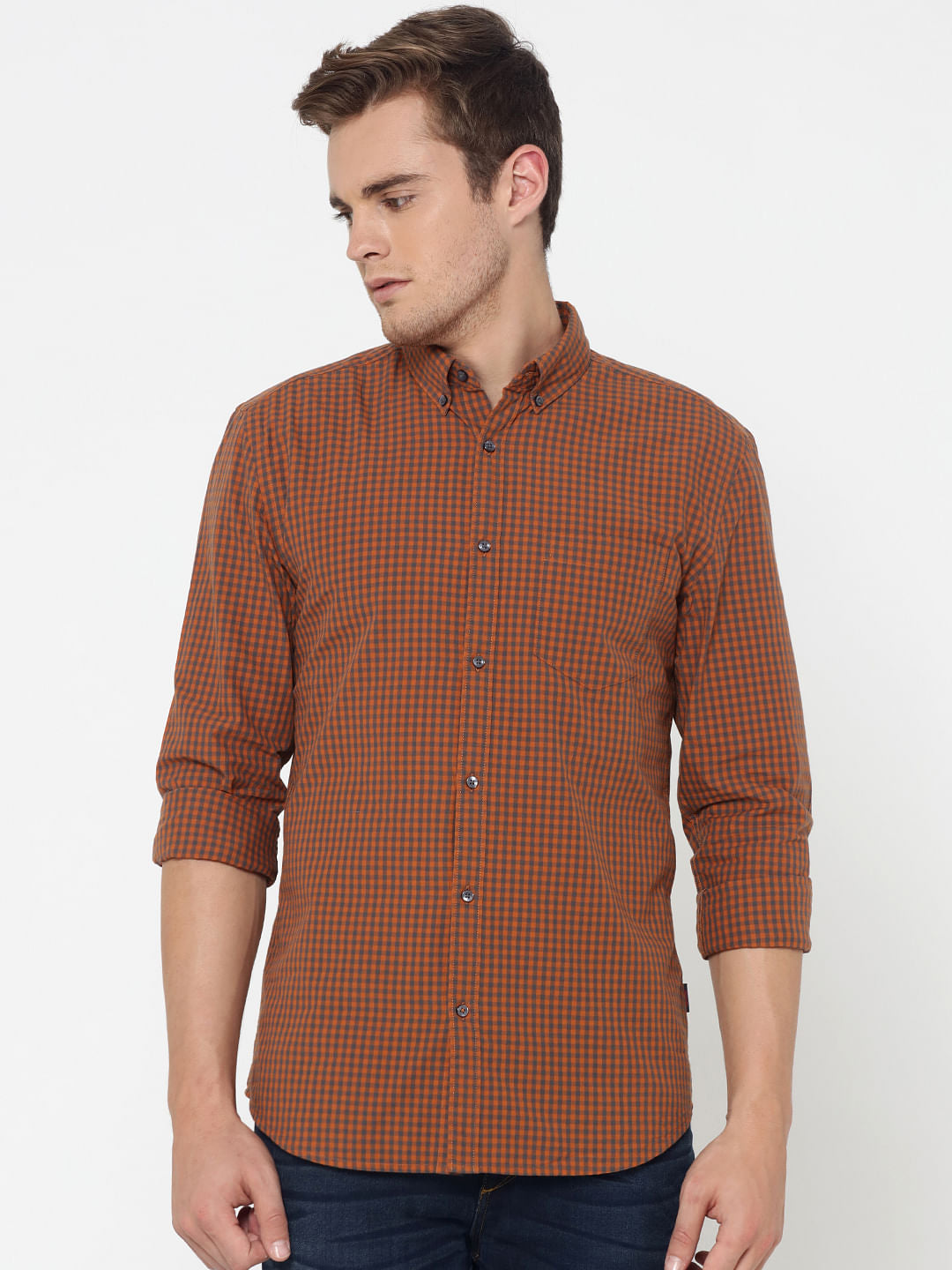 Brown Check Slim Fit Shirt