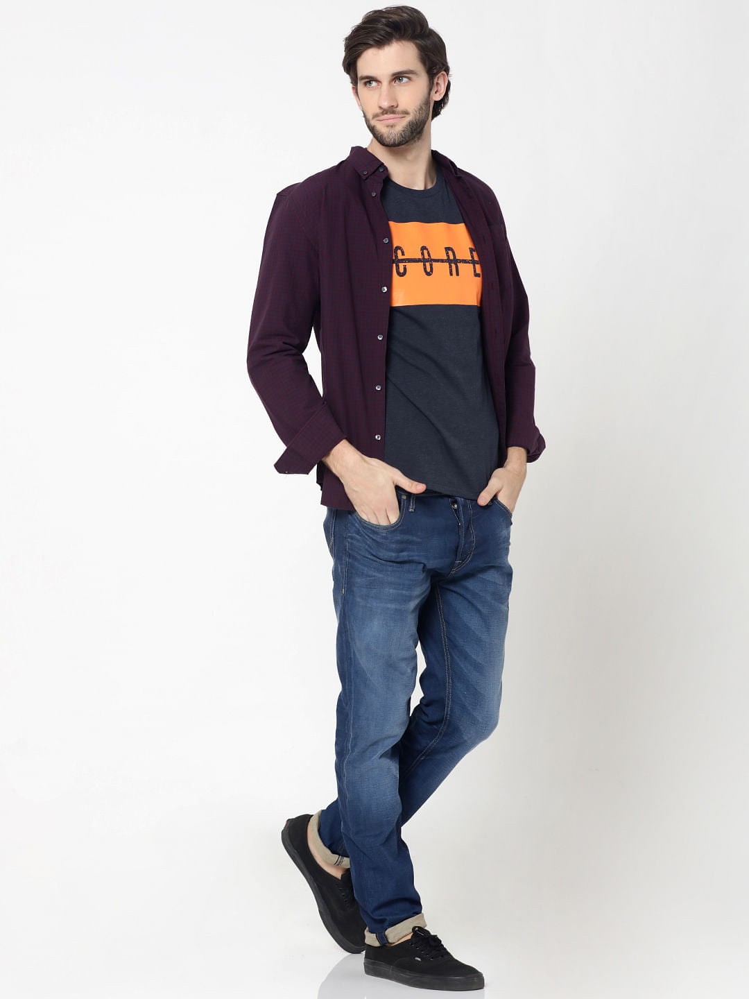 Burgundy Full Sleeves Check Shirt