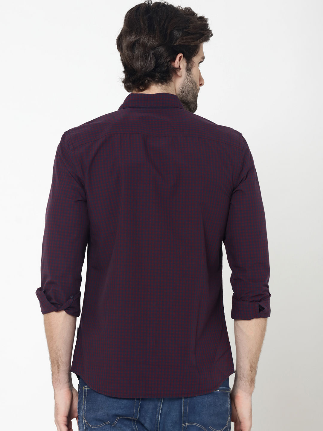 Burgundy Full Sleeves Check Shirt