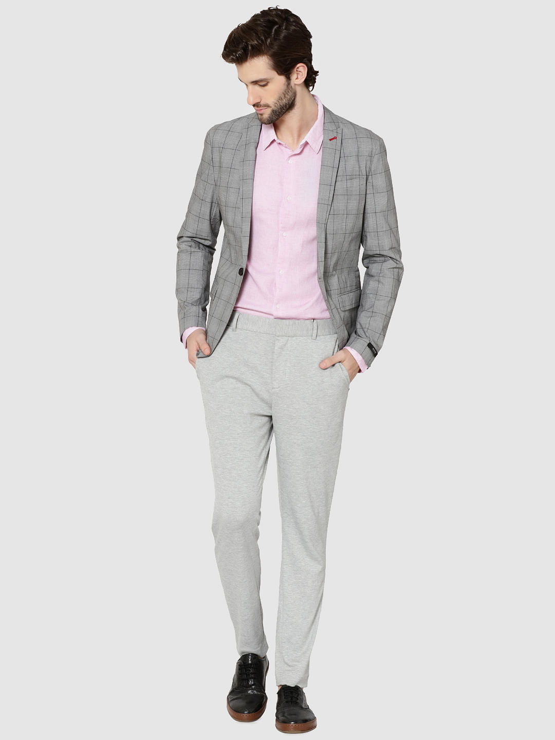 Pink Dobby Full Sleeves Slim Fit Shirt
