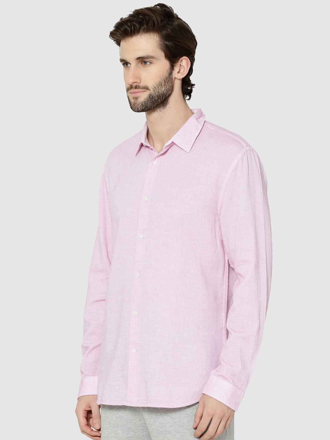 Pink Dobby Full Sleeves Slim Fit Shirt